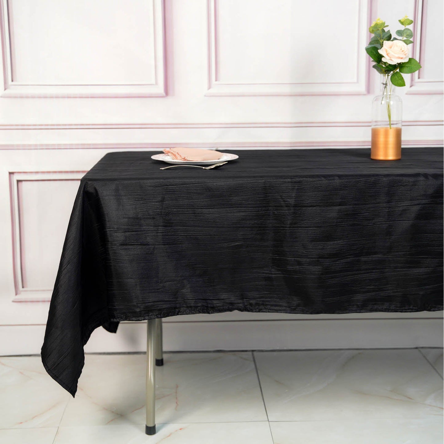 Black Tablecloth 60 Inch x 102 Inch Rectangle Accordion Crinkle Taffeta