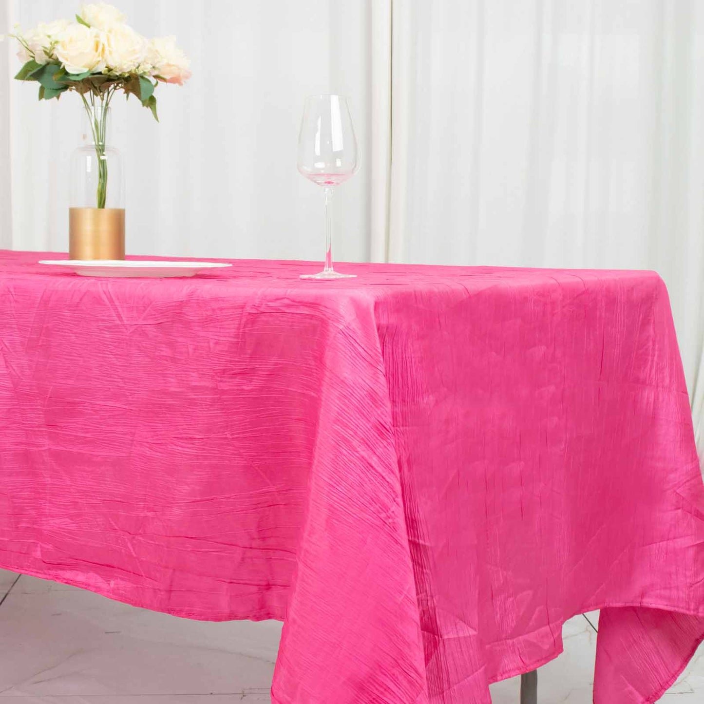 60x102inch Fuchsia Accordion Crinkle Taffeta Rectangle Tablecloth
