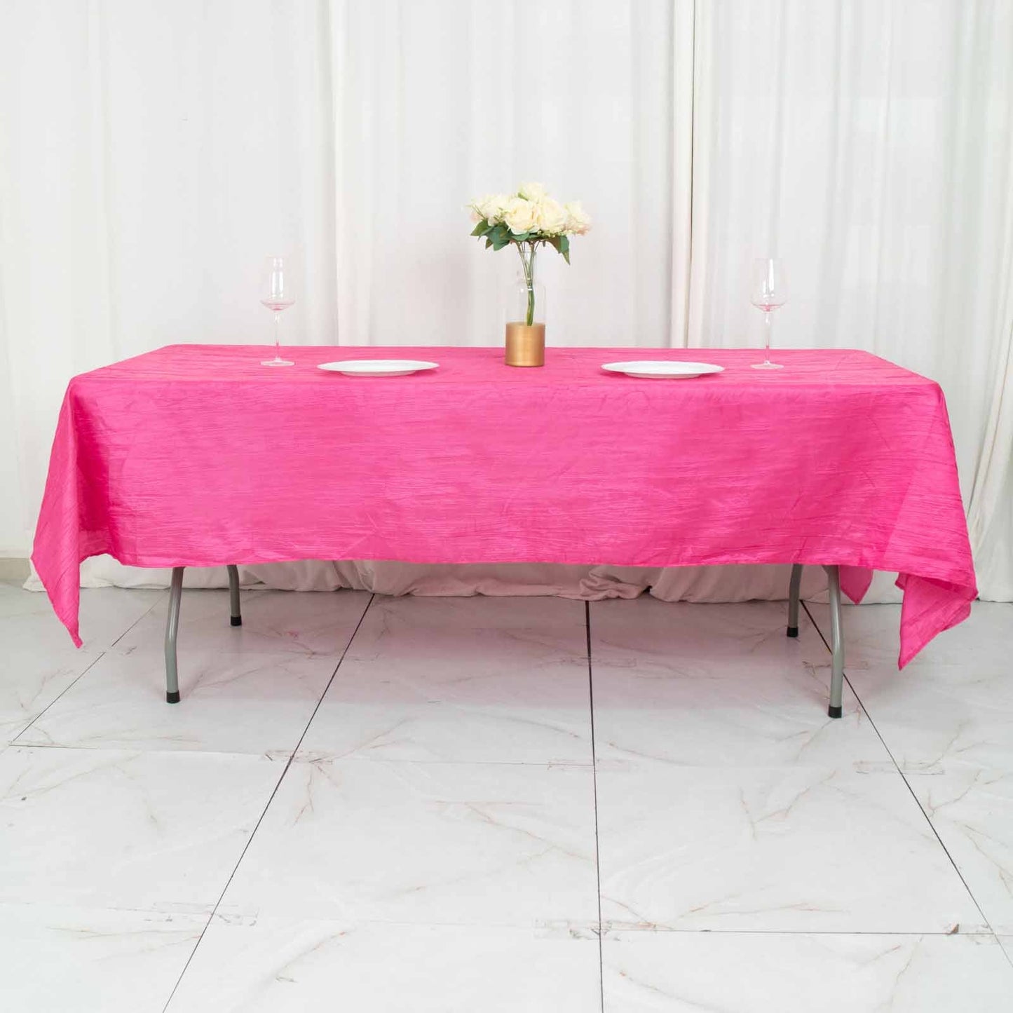 60x102inch Fuchsia Accordion Crinkle Taffeta Rectangle Tablecloth