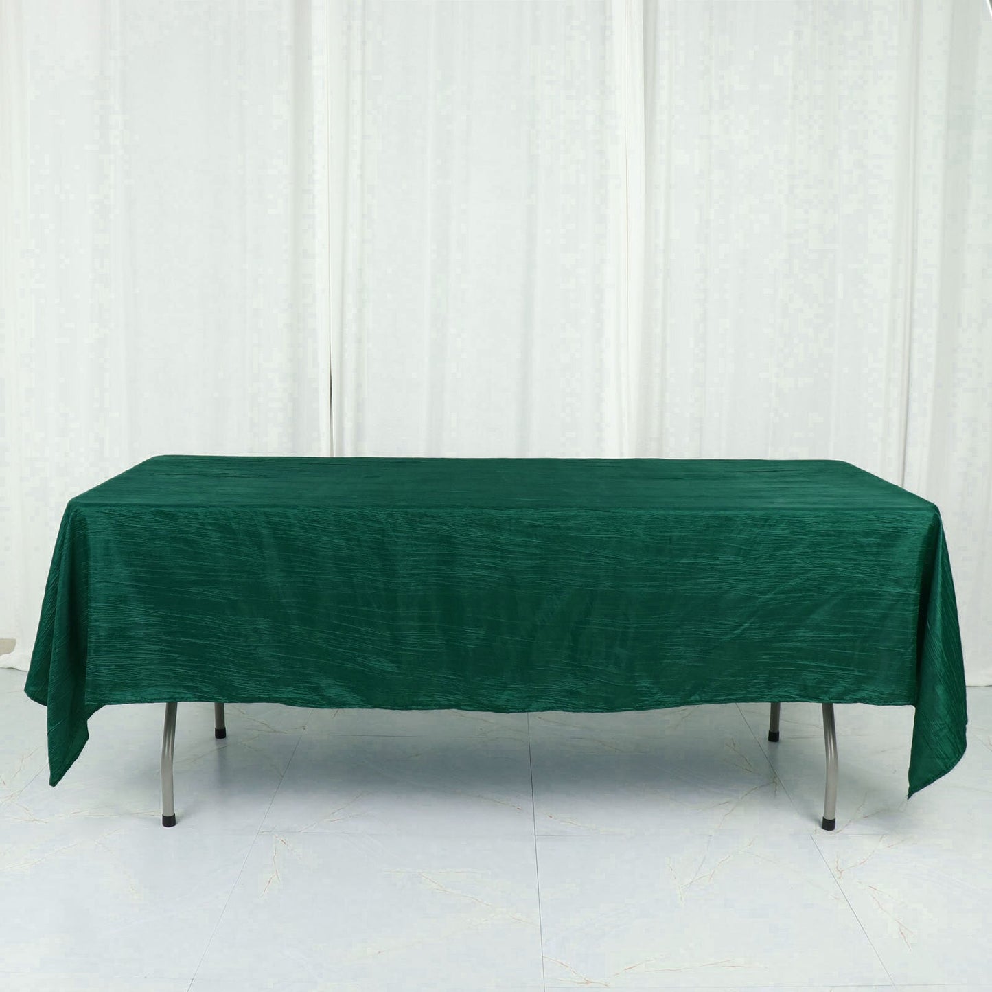 60"x102" Hunter Emerald Green Accordion Crinkle Taffeta Rectangle Tablecloth