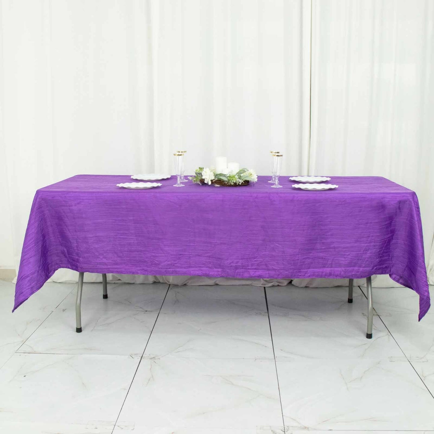 60"x102" Purple Accordion Crinkle Taffeta Rectangle Tablecloth