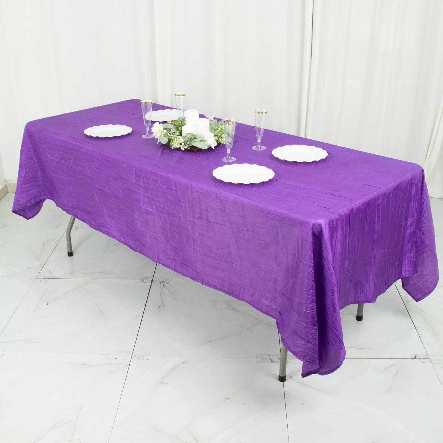 60x102inch Purple Accordion Crinkle Taffeta Rectangle Tablecloth