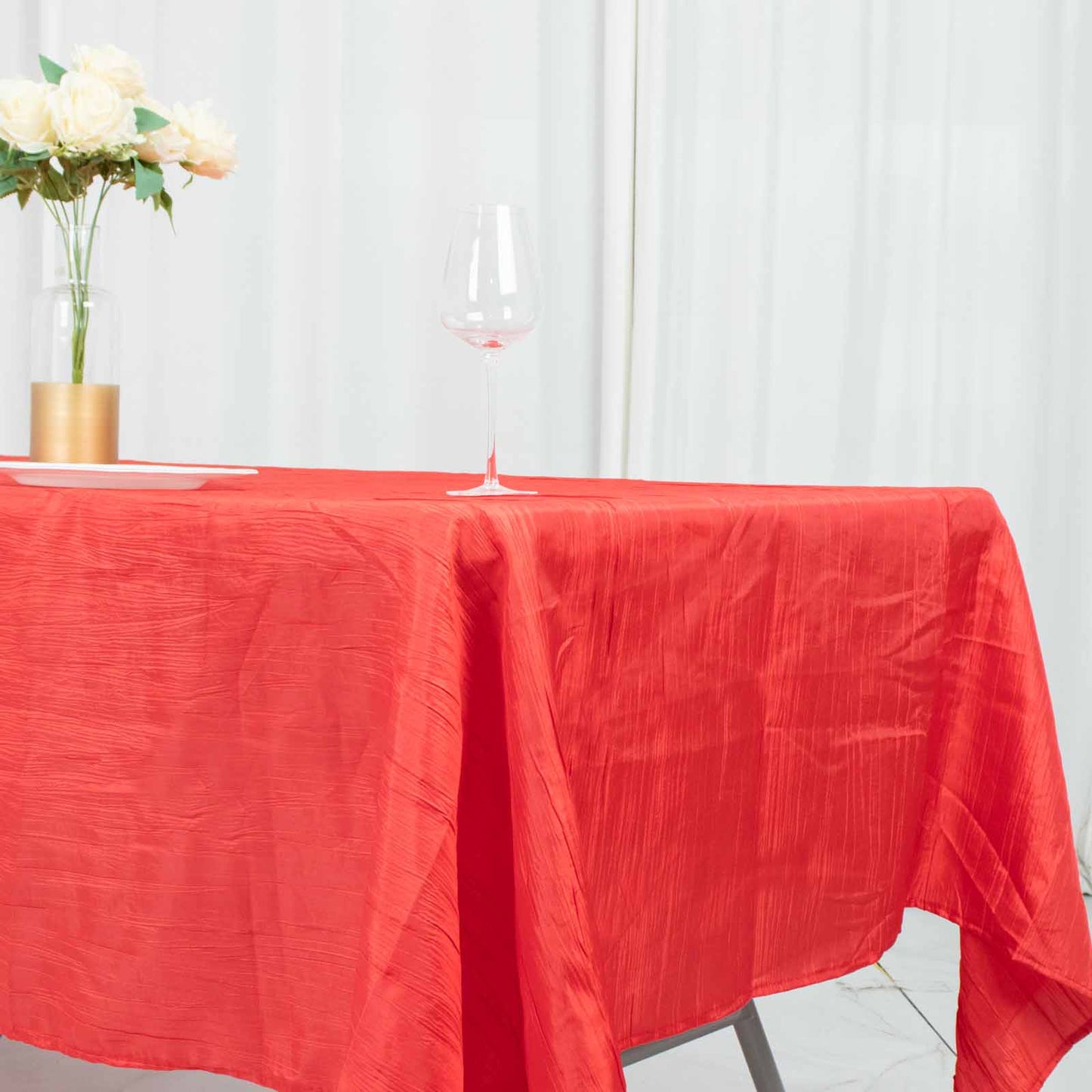 60x102inch Red Accordion Crinkle Taffeta Rectangle Tablecloth