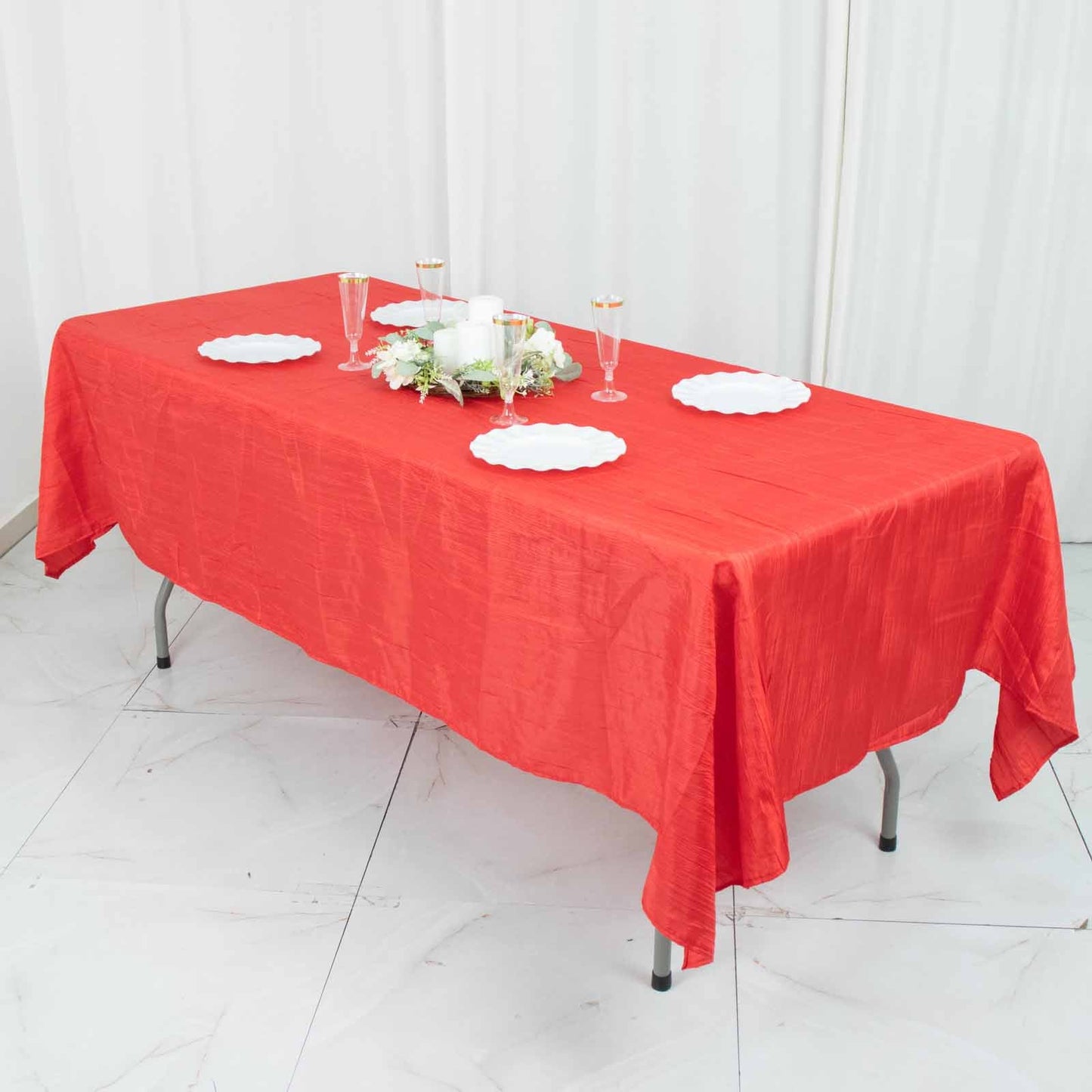 60x102inch Red Accordion Crinkle Taffeta Rectangle Tablecloth