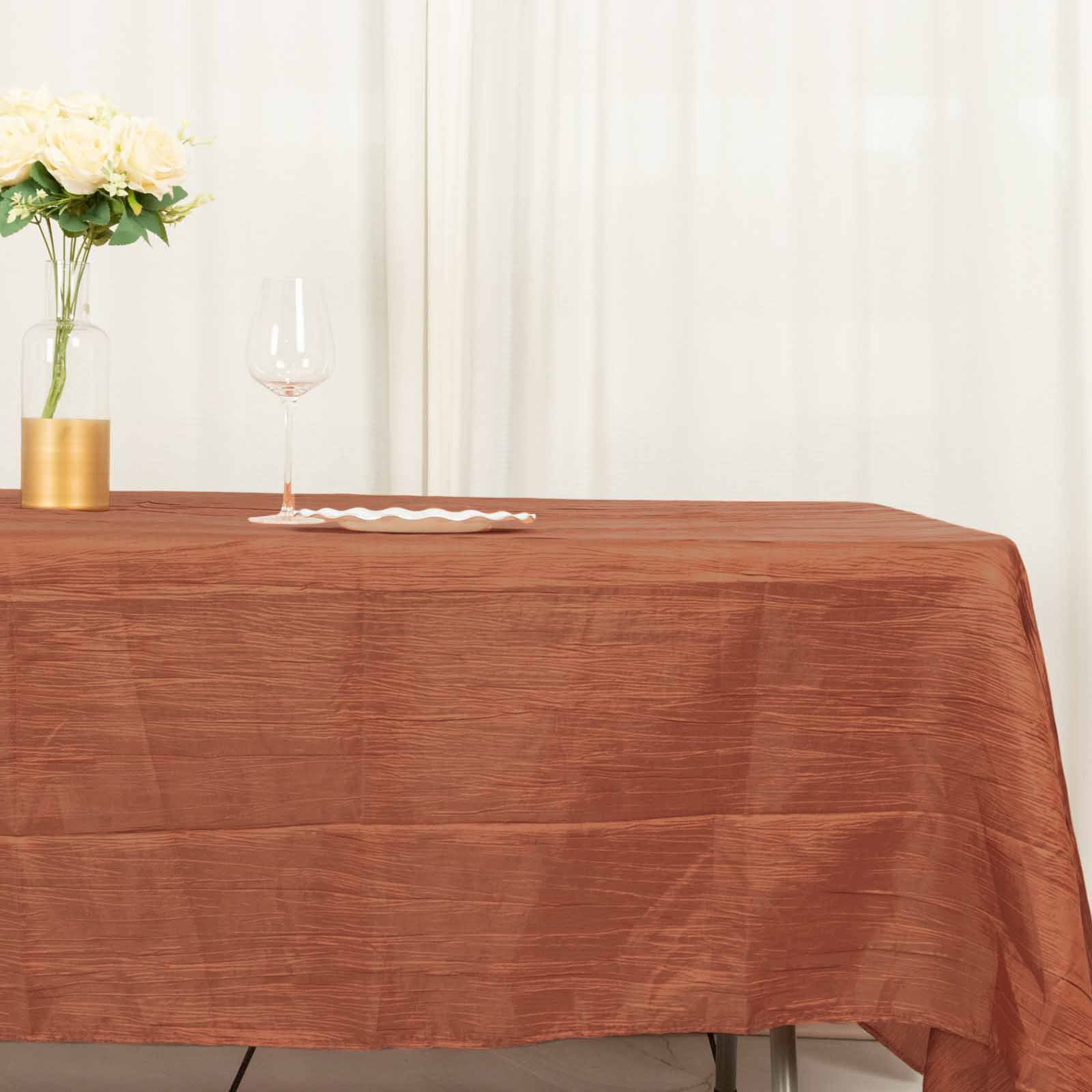 60x102inch Terracotta Accordion Crinkle Taffeta Rectangle Tablecloth