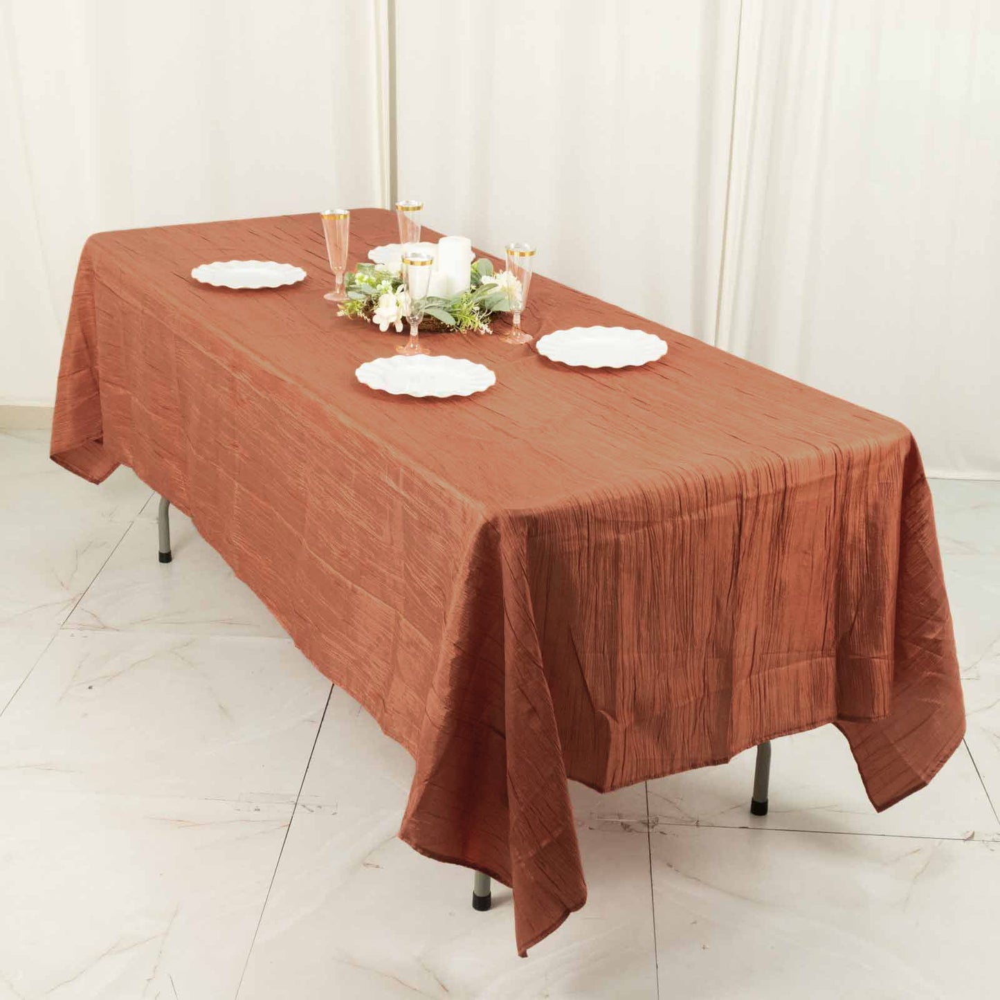 60x102inch Terracotta Accordion Crinkle Taffeta Rectangle Tablecloth