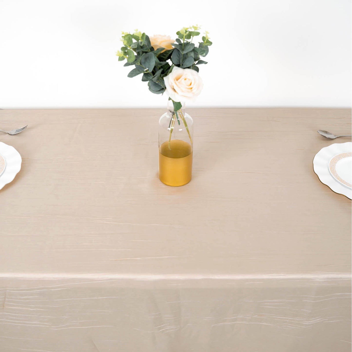 Beige Rectangle Tablecloth 90 Inch x 132 Inch Accordion Crinkle Taffeta