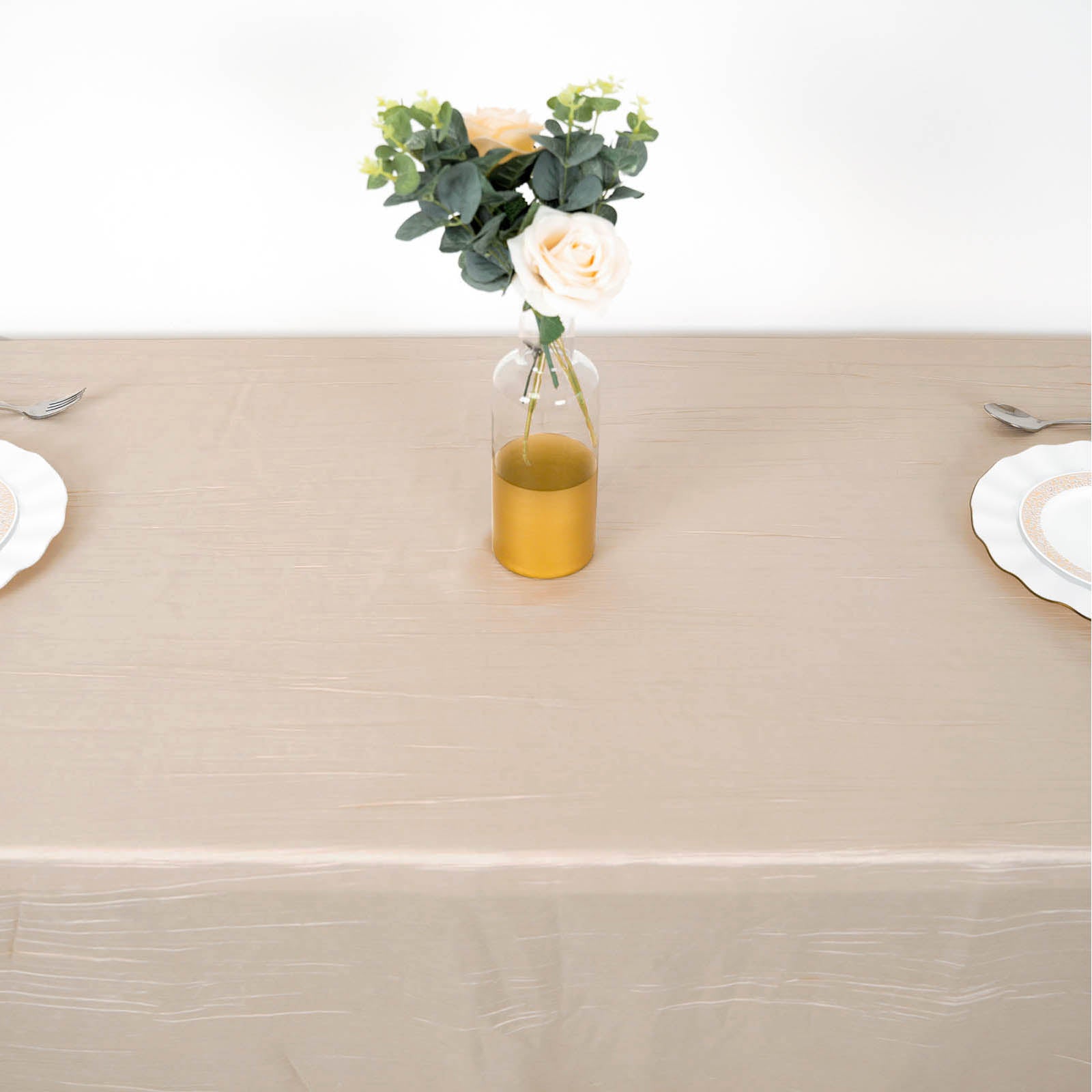Beige Rectangle Tablecloth 90 Inch x 132 Inch Accordion Crinkle Taffeta