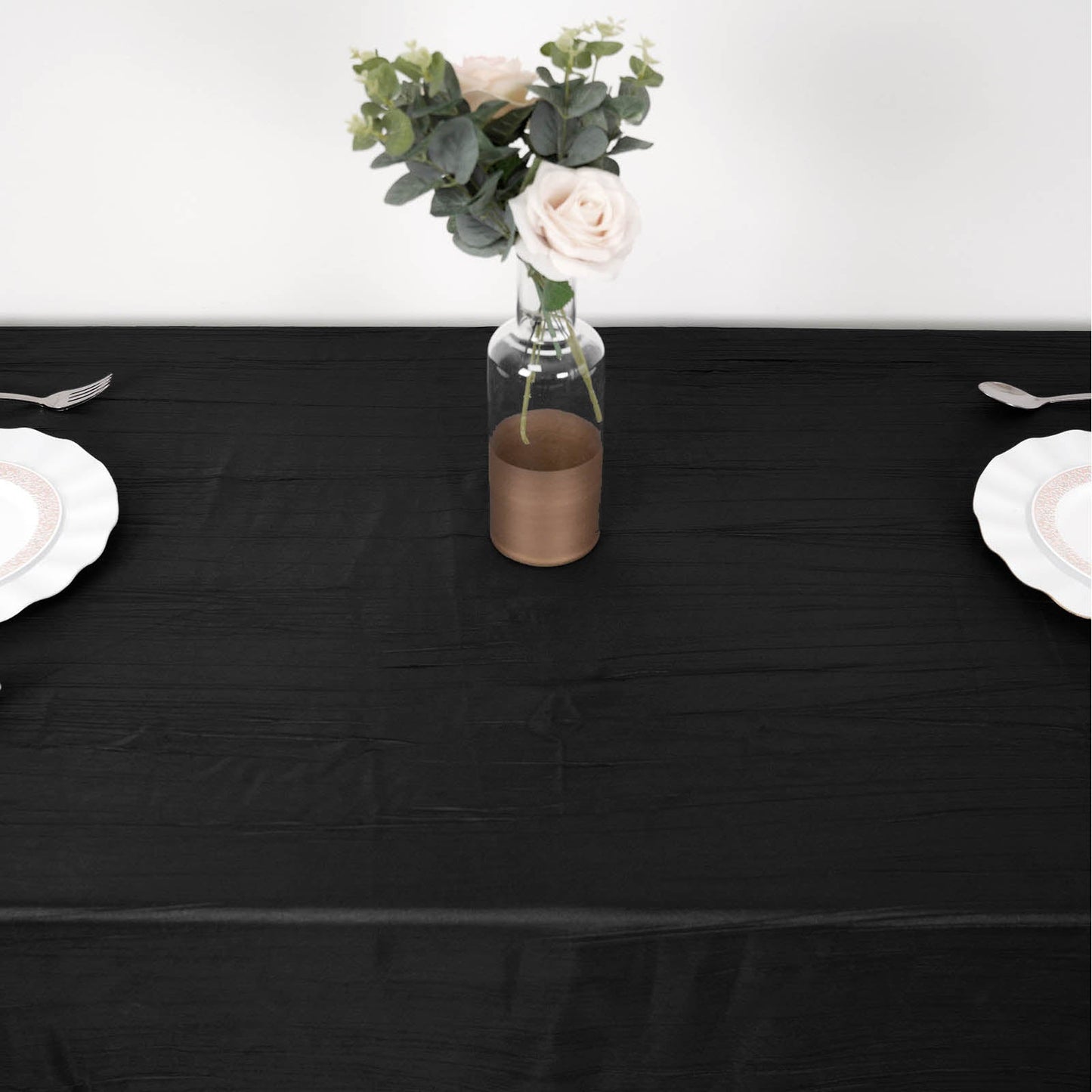 Accordion Crinkle Taffeta Black Rectangle Tablecloth 90 Inch x 132 Inch