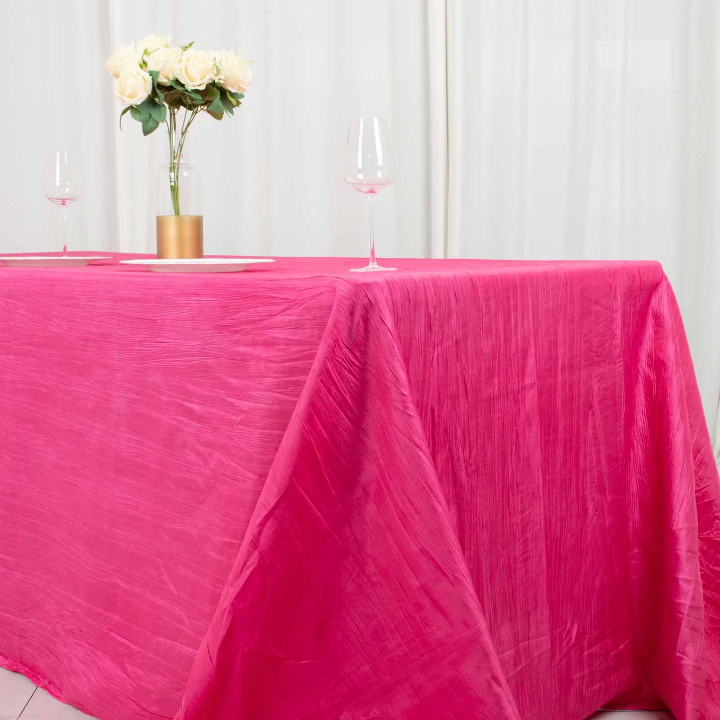 90x132inch Fuchsia Accordion Crinkle Taffeta Rectangular Tablecloth