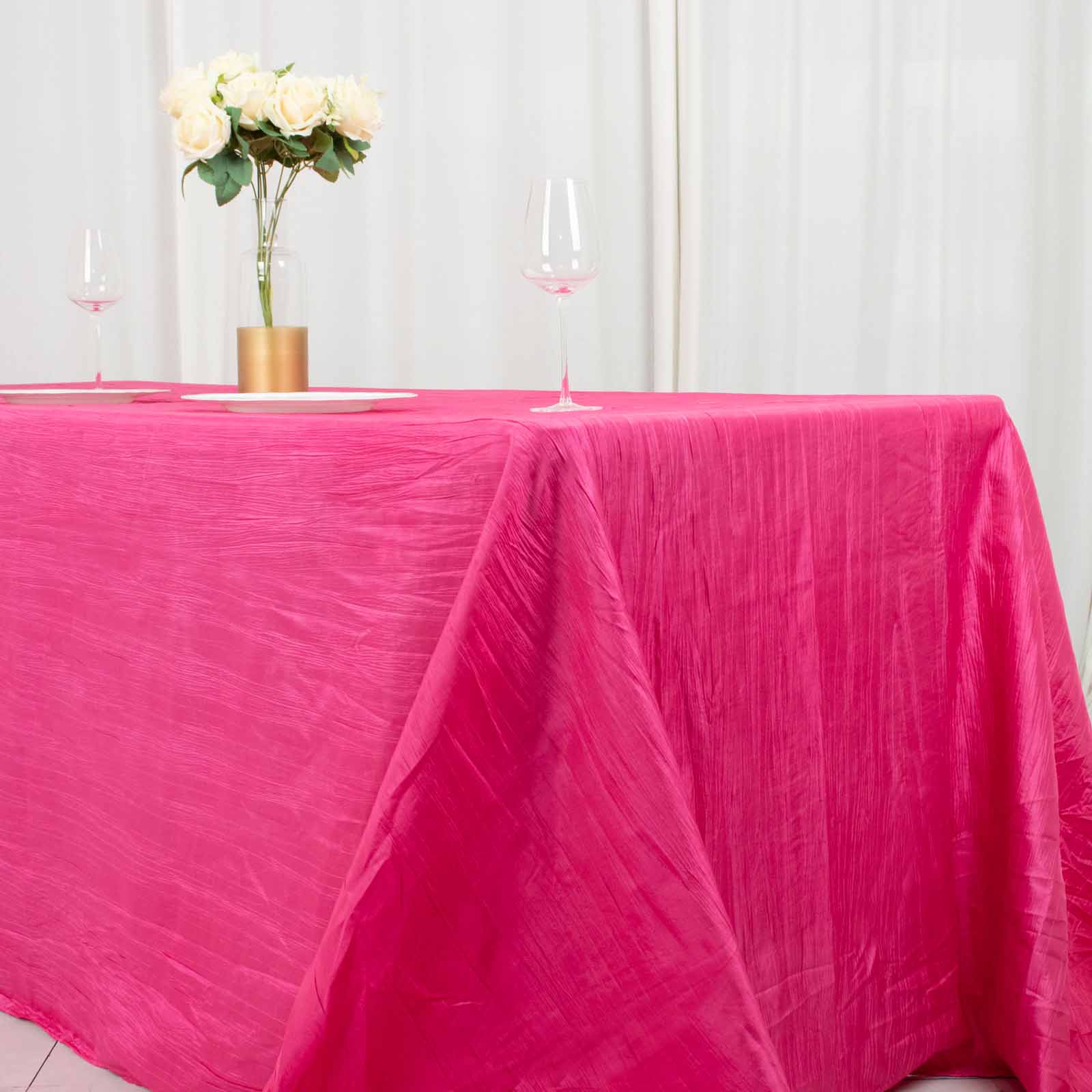 90x132inch Fuchsia Accordion Crinkle Taffeta Rectangular Tablecloth