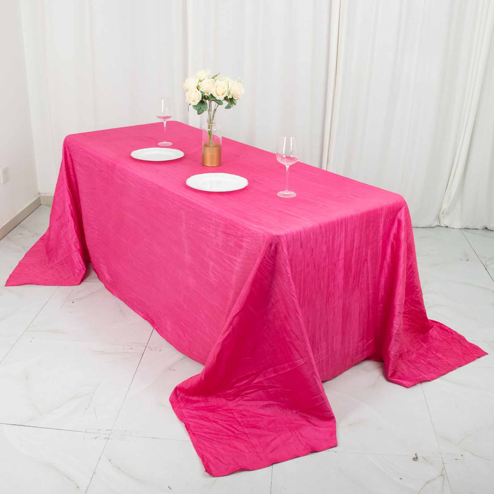 90x132inch Fuchsia Accordion Crinkle Taffeta Rectangular Tablecloth