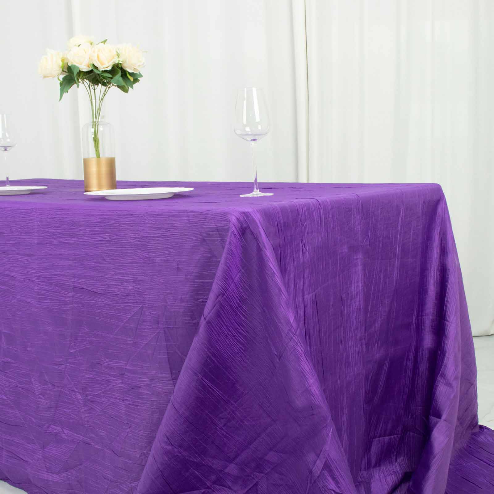 90x132inch Purple Accordion Crinkle Taffeta Rectangular Tablecloth