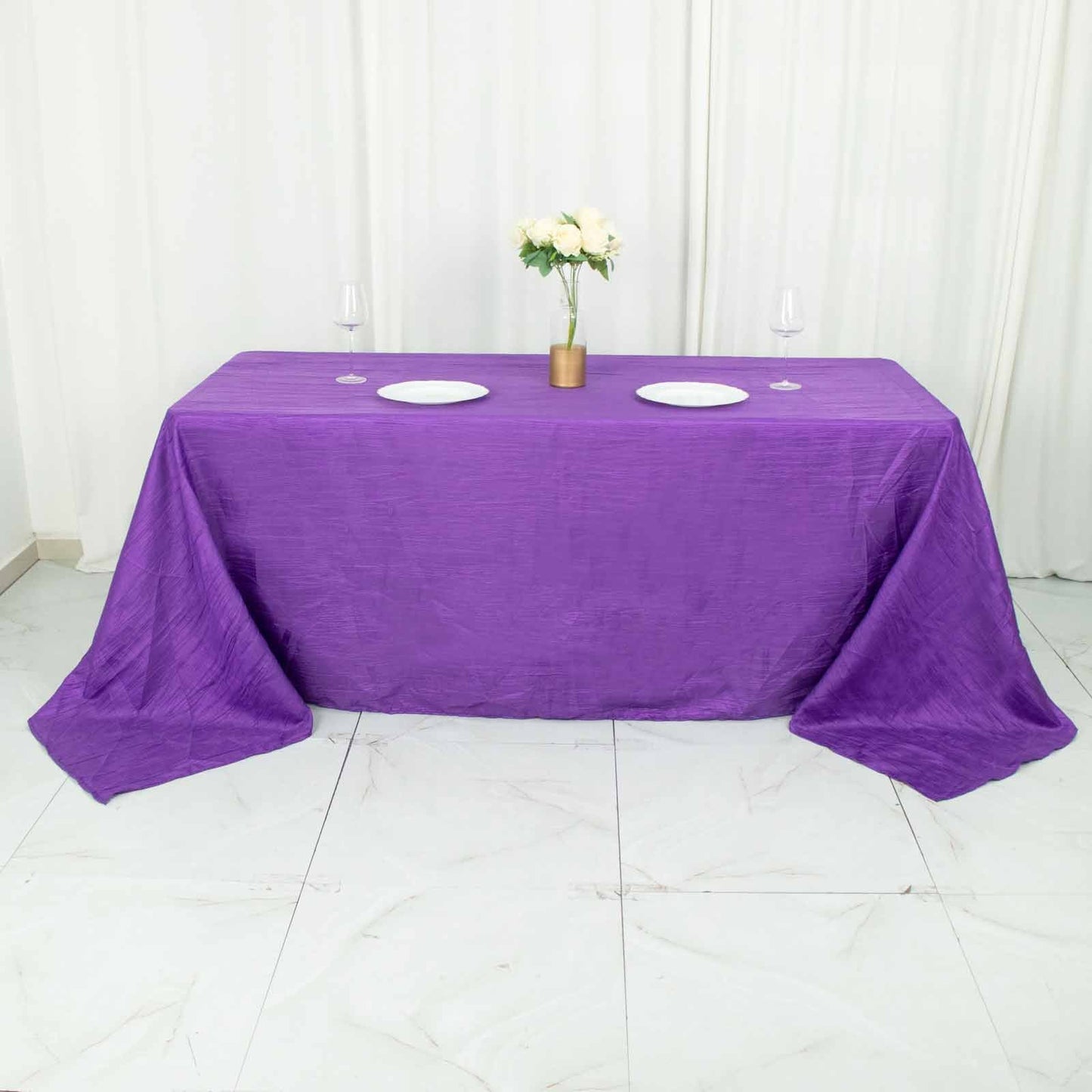 90x132inch Purple Accordion Crinkle Taffeta Rectangular Tablecloth