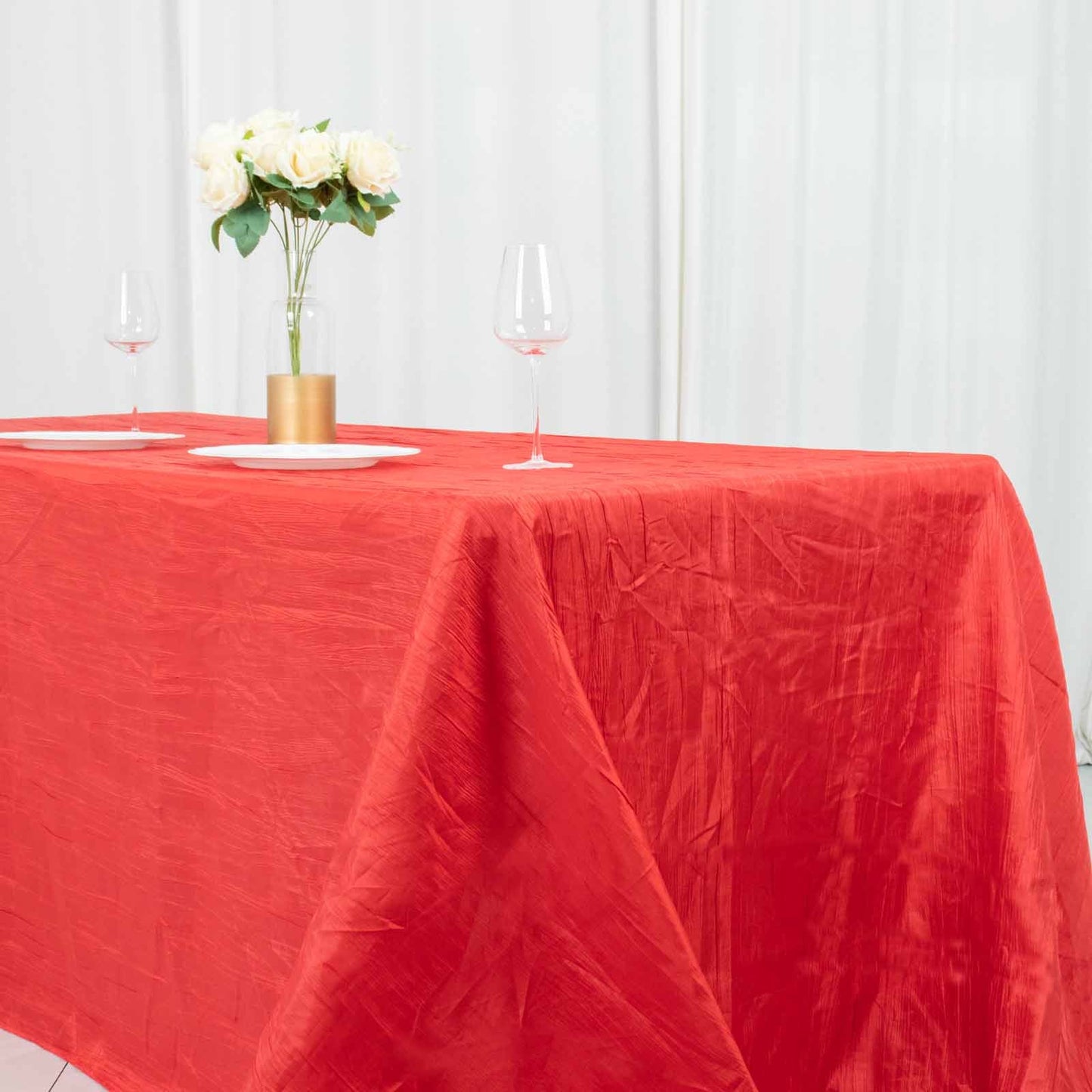 90x132inch Red Accordion Crinkle Taffeta Rectangular Tablecloth