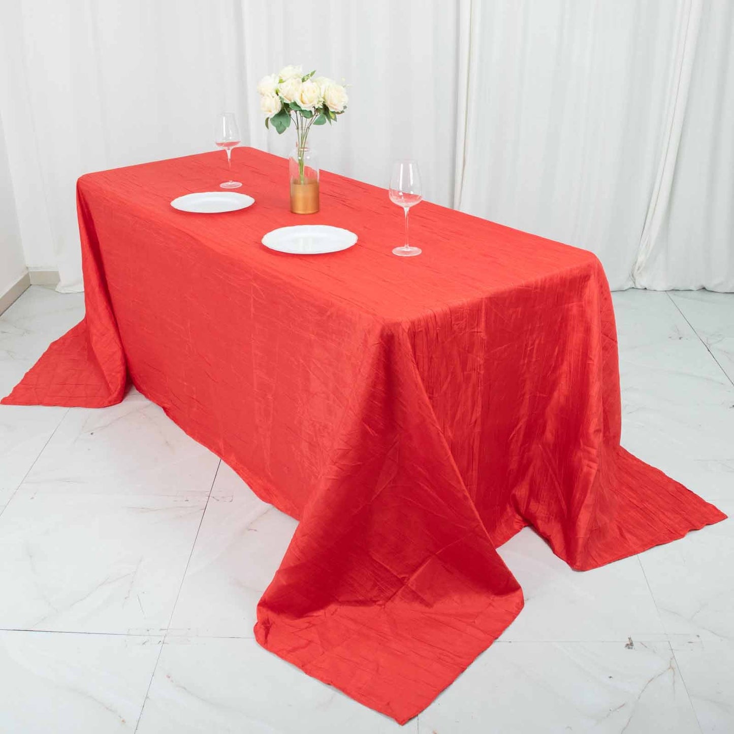90x132inch Red Accordion Crinkle Taffeta Rectangular Tablecloth