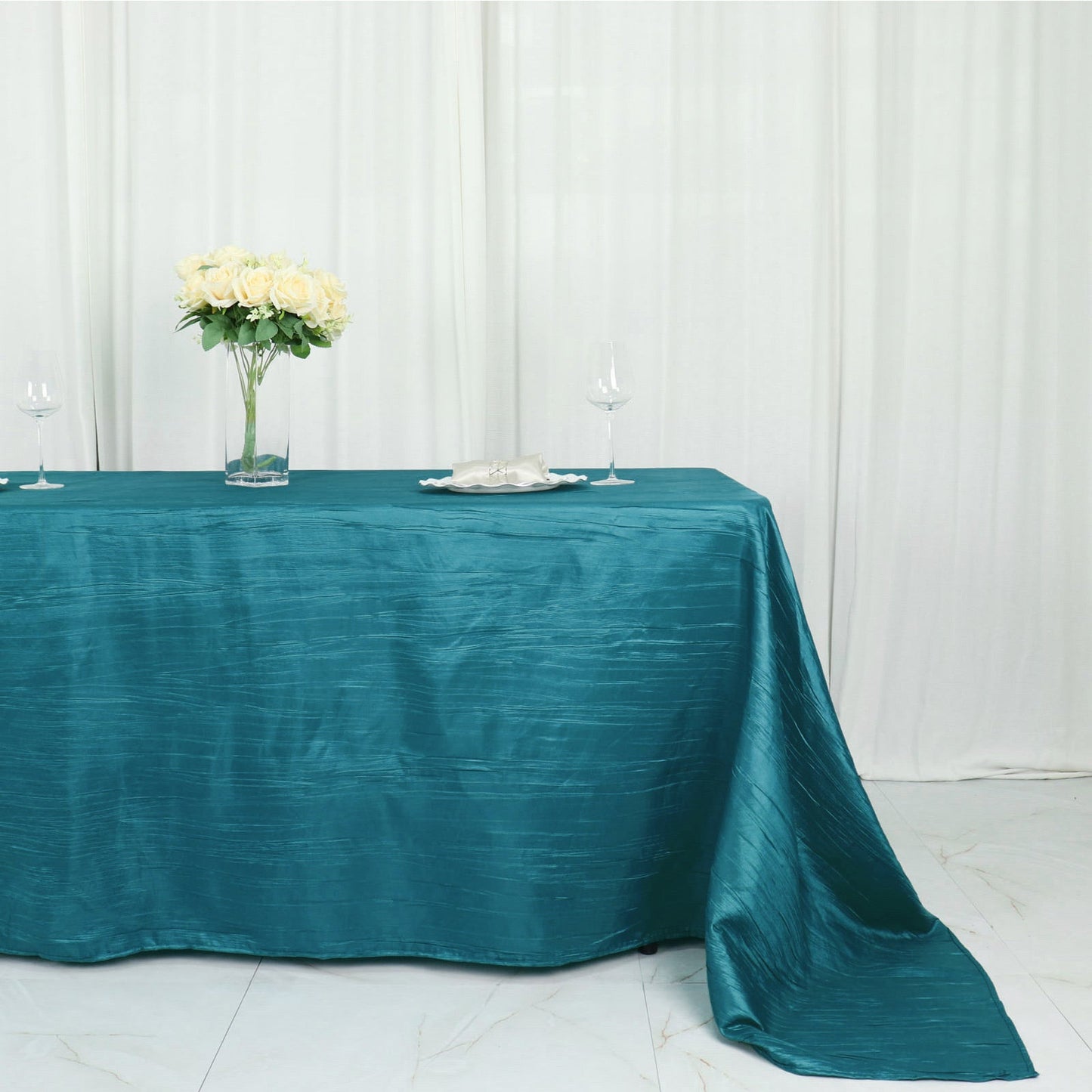 Teal 90 Inch x 132 Inch Rectangle Accordion Crinkle Taffeta Tablecloth 