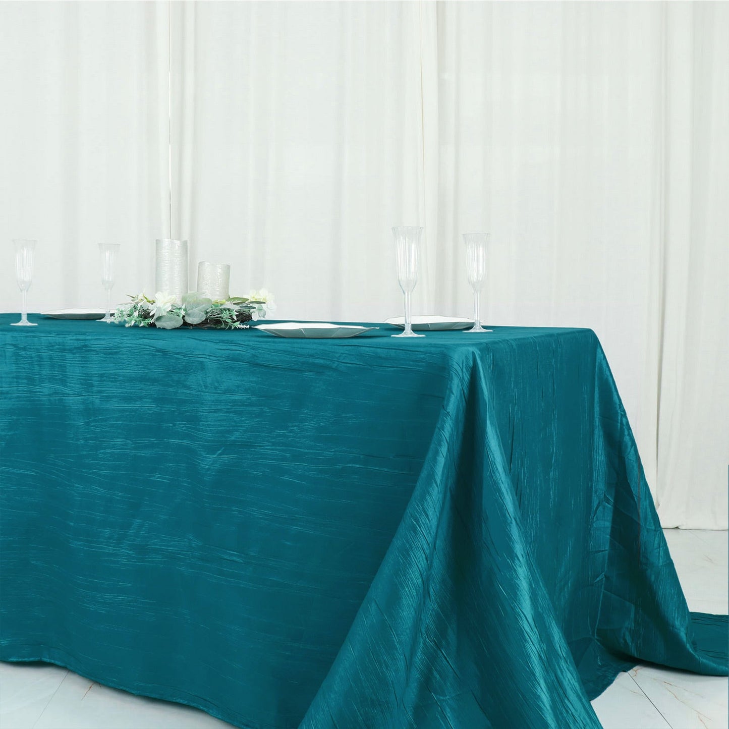 90 Inch x 132 Inch Accordion Crinkle Taffeta Rectangle Teal Colored Tablecloth 