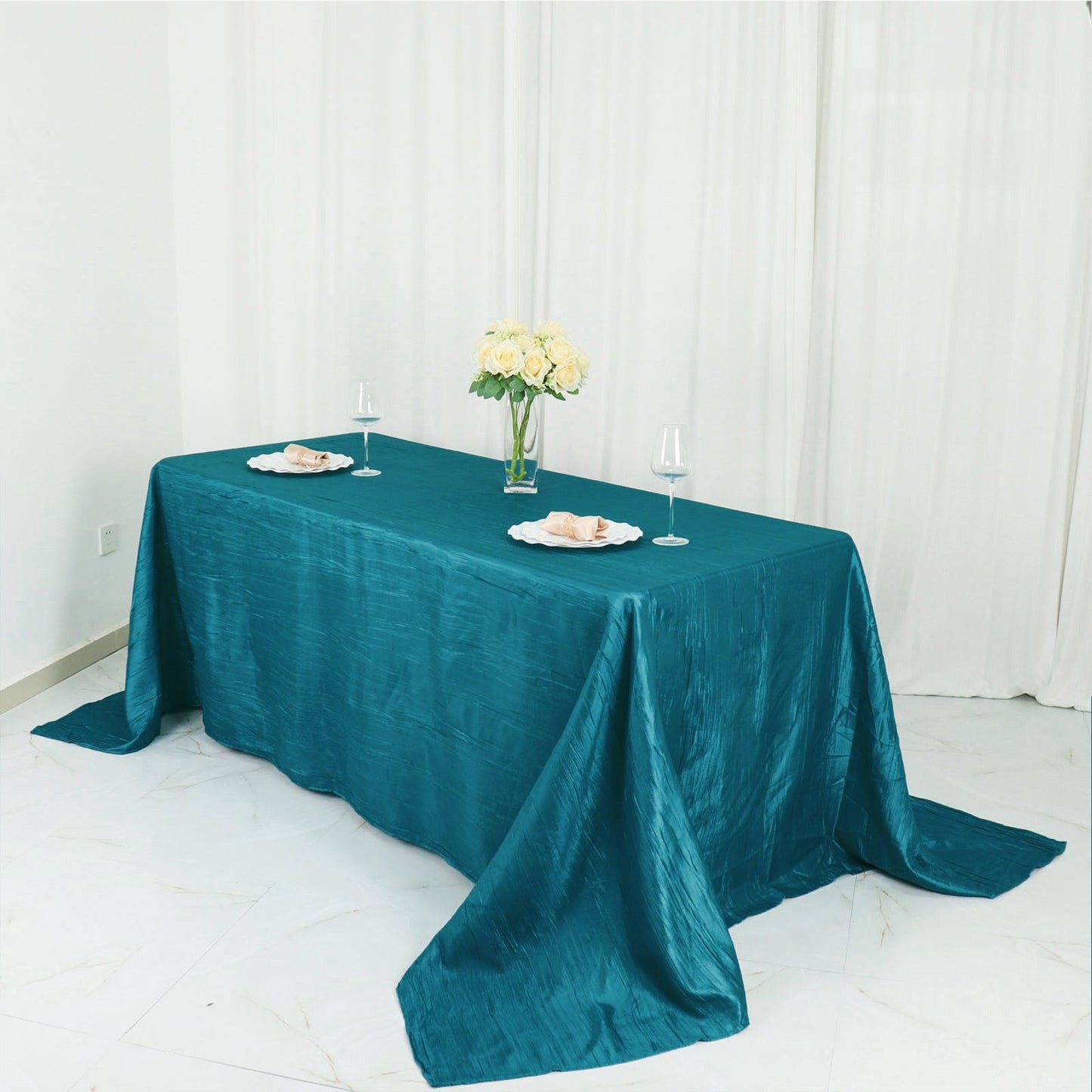 Rectangle Tablecloth in Teal Color and Accordion Crinkle Taffeta Fabric 90 Inch x 132 Inch  