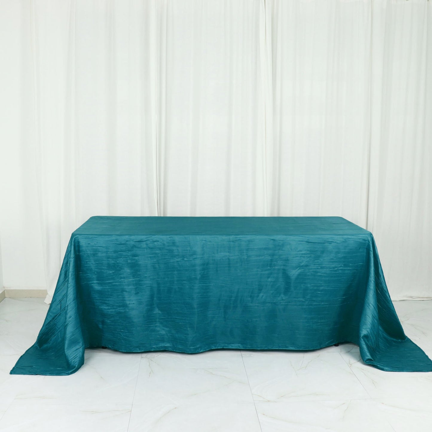 90"x132" Teal Accordion Crinkle Taffeta Seamless Rectangular Tablecloth