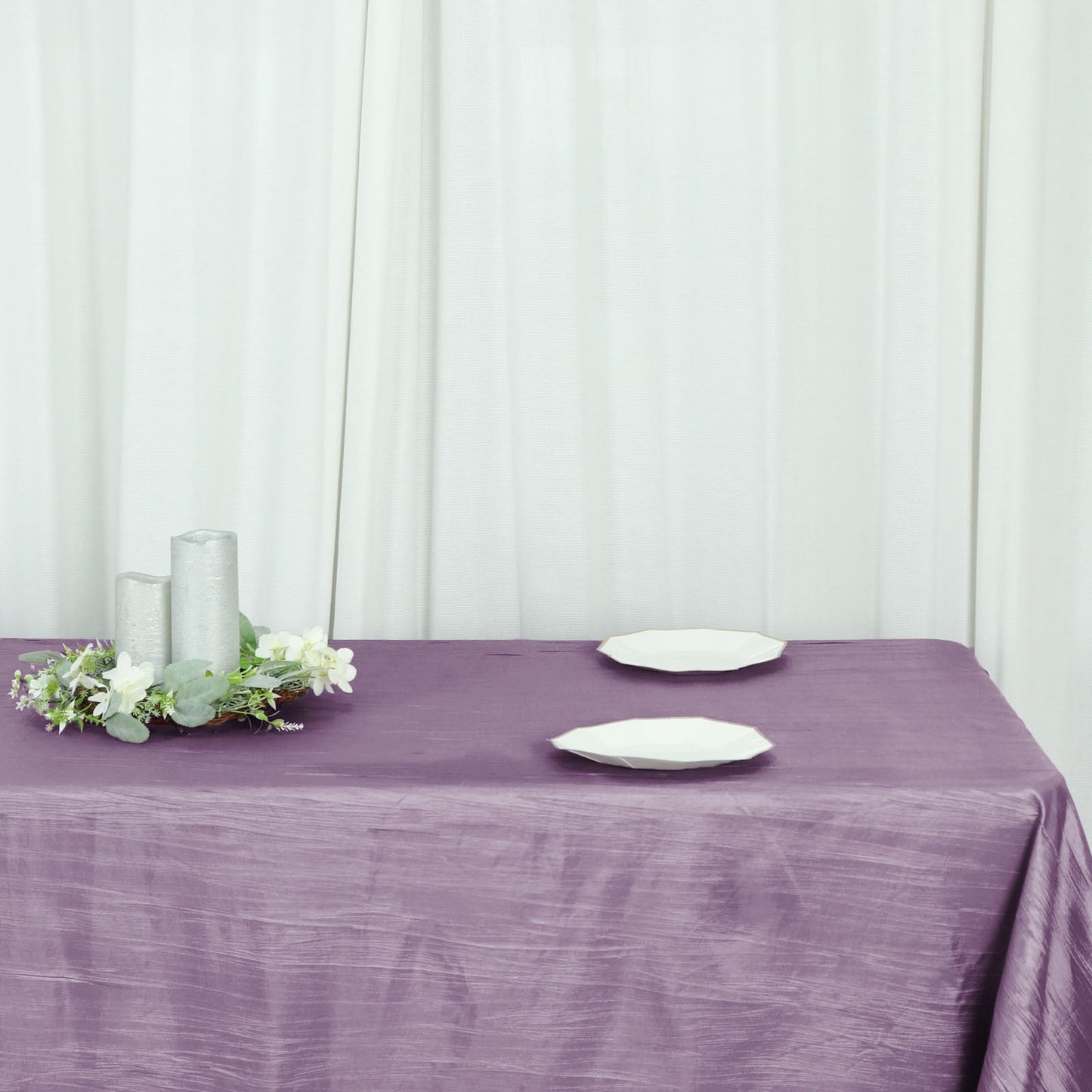 Violet Amethyst Rectangle Tablecloth in Accordion Crinkle Taffeta Fabric 90 Inch x 156 Inch 