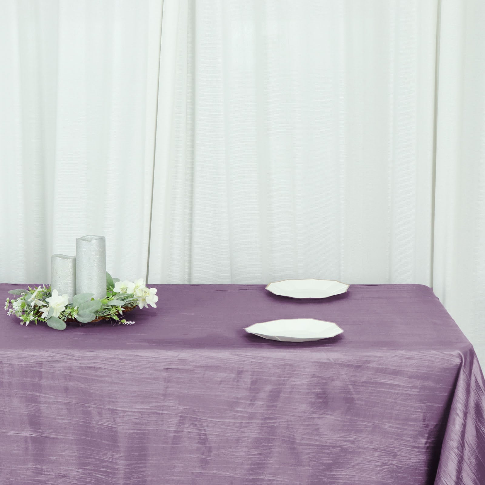 Violet Amethyst Rectangle Tablecloth in Accordion Crinkle Taffeta Fabric 90 Inch x 156 Inch 