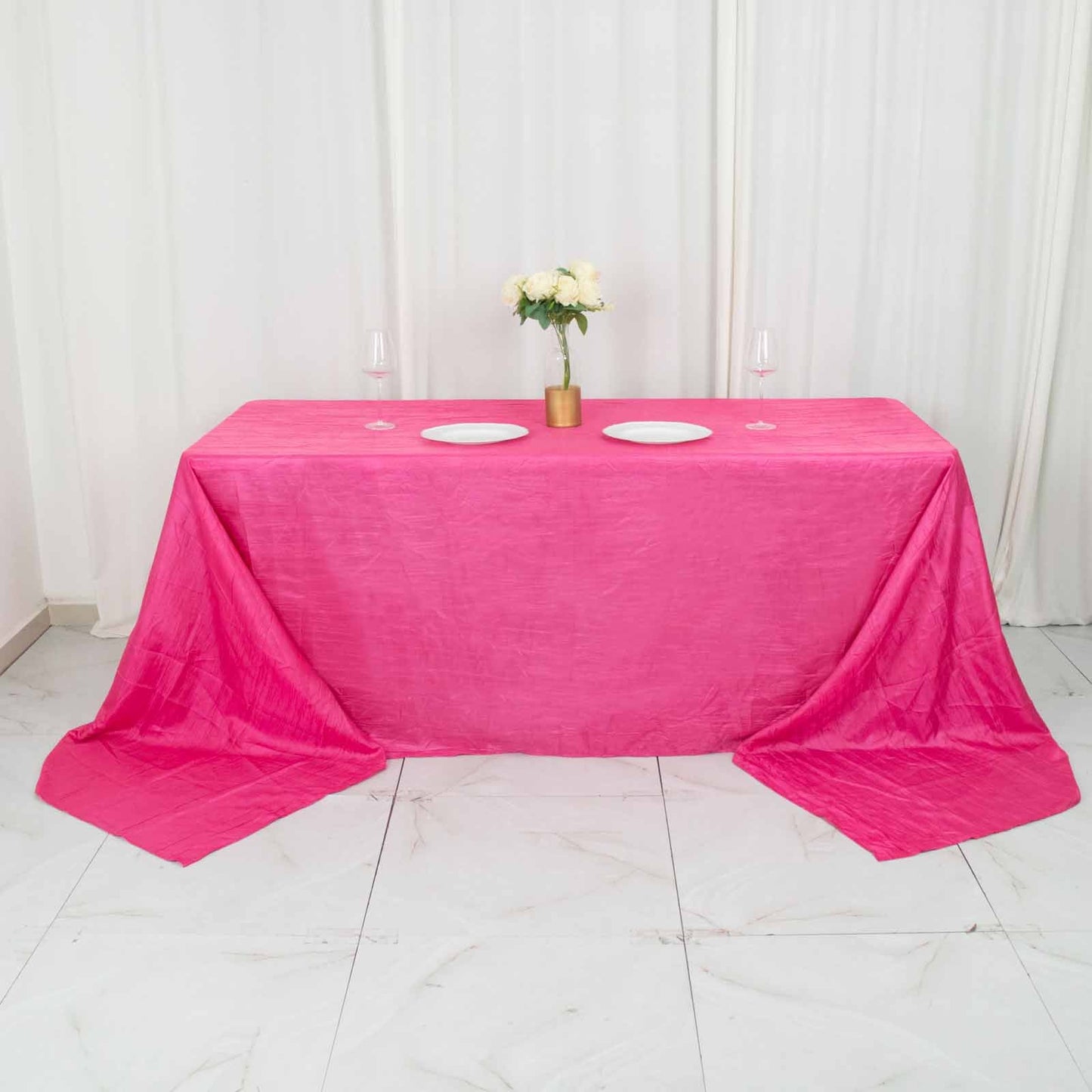 90x156inch Fuchsia Accordion Crinkle Taffeta Rectangular Tablecloth