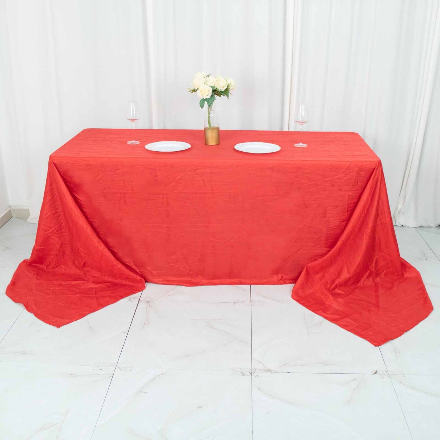 90x156inch Red Accordion Crinkle Taffeta Rectangular Tablecloth
