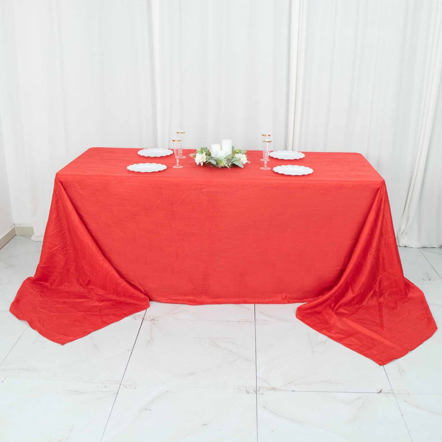 90"x156" Red Accordion Crinkle Taffeta Seamless Rectangular Tablecloth