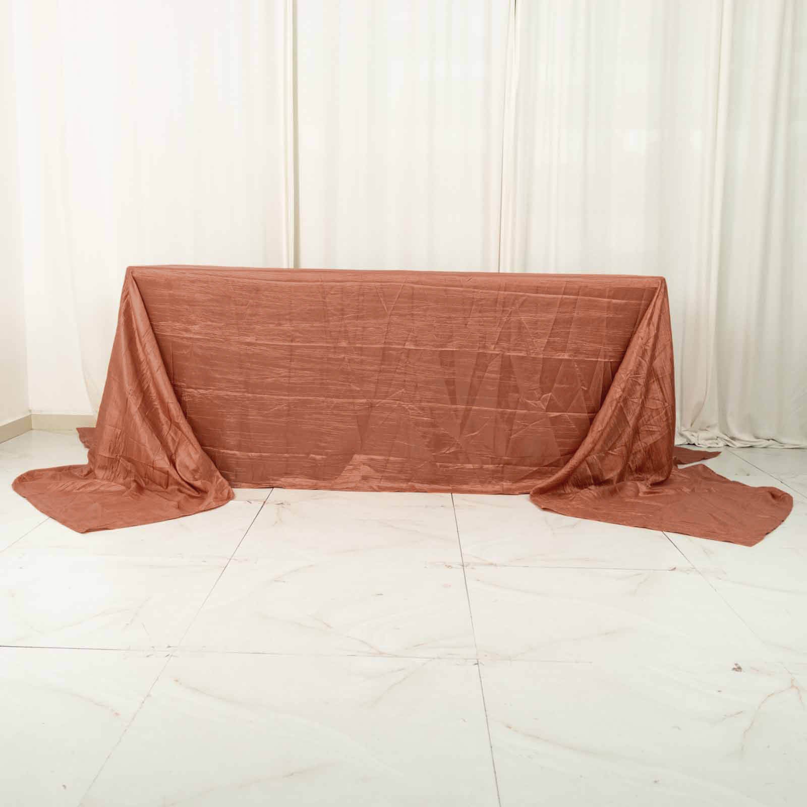 90x156inch Terracotta Accordion Crinkle Taffeta Rectangular Tablecloth