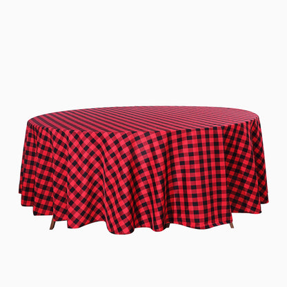 Red and Black Polyester Checkered Round Tablecloth 108 Inch Buffalo Plaid