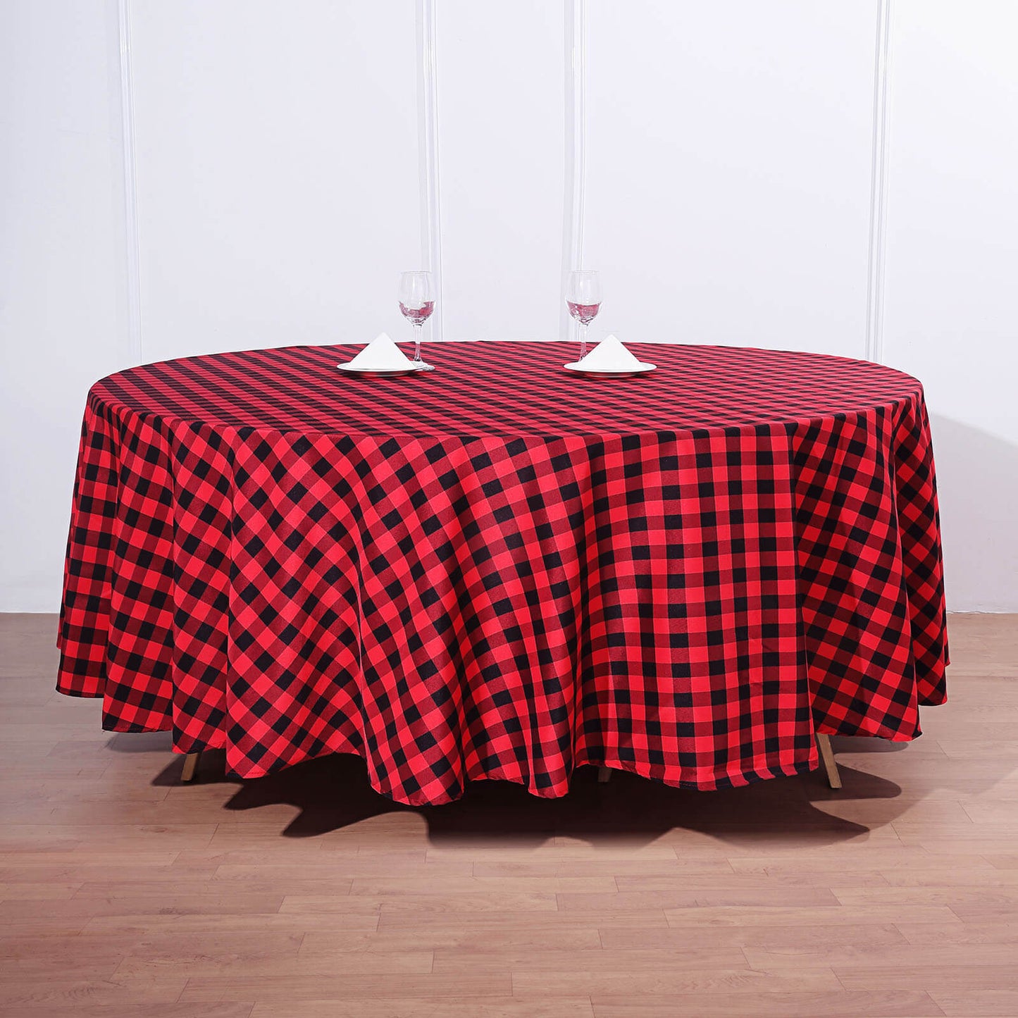 108" | Black/Red Buffalo Plaid Round Tablecloth, Checkered Gingham Polyester Tablecloth