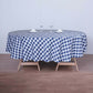 Round Polyester Buffalo Plaid Polyester Tablecloth 180 Inch White and Navy Blue