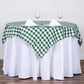 White and green buffalo plaid square overlay tablecloth.