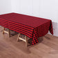 Black/Red Buffalo Plaid Tablecloth on a wooden table.