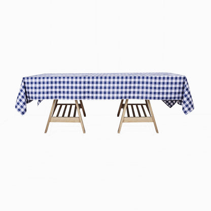 60 Inch x 102 Inch Buffalo Plaid Tablecloth White Navy Blue Checkered