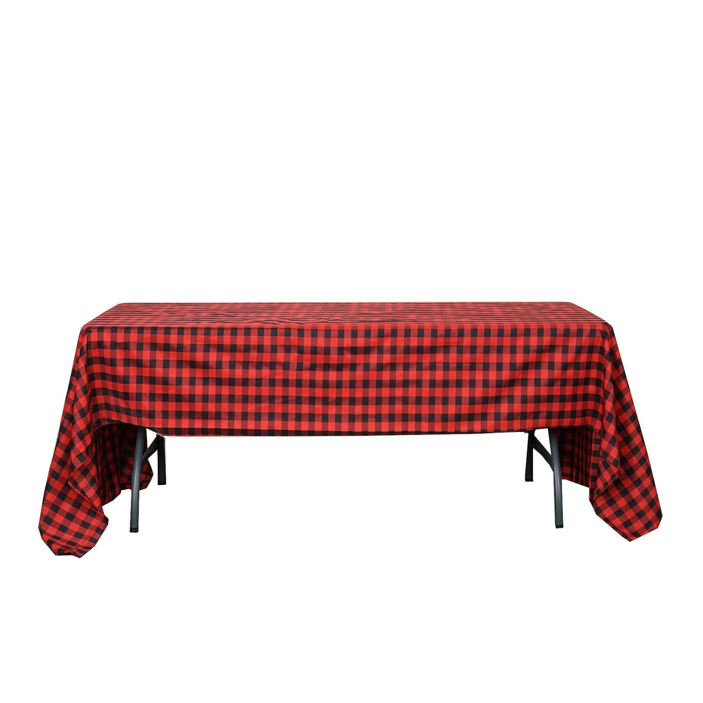 Rectangular 60 Inch x 126 Inch Buffalo Plaid Tablecloth, Polyester in Black And Red