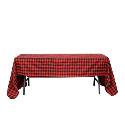Rectangular 60 Inch x 126 Inch Buffalo Plaid Tablecloth, Polyester in Black And Red