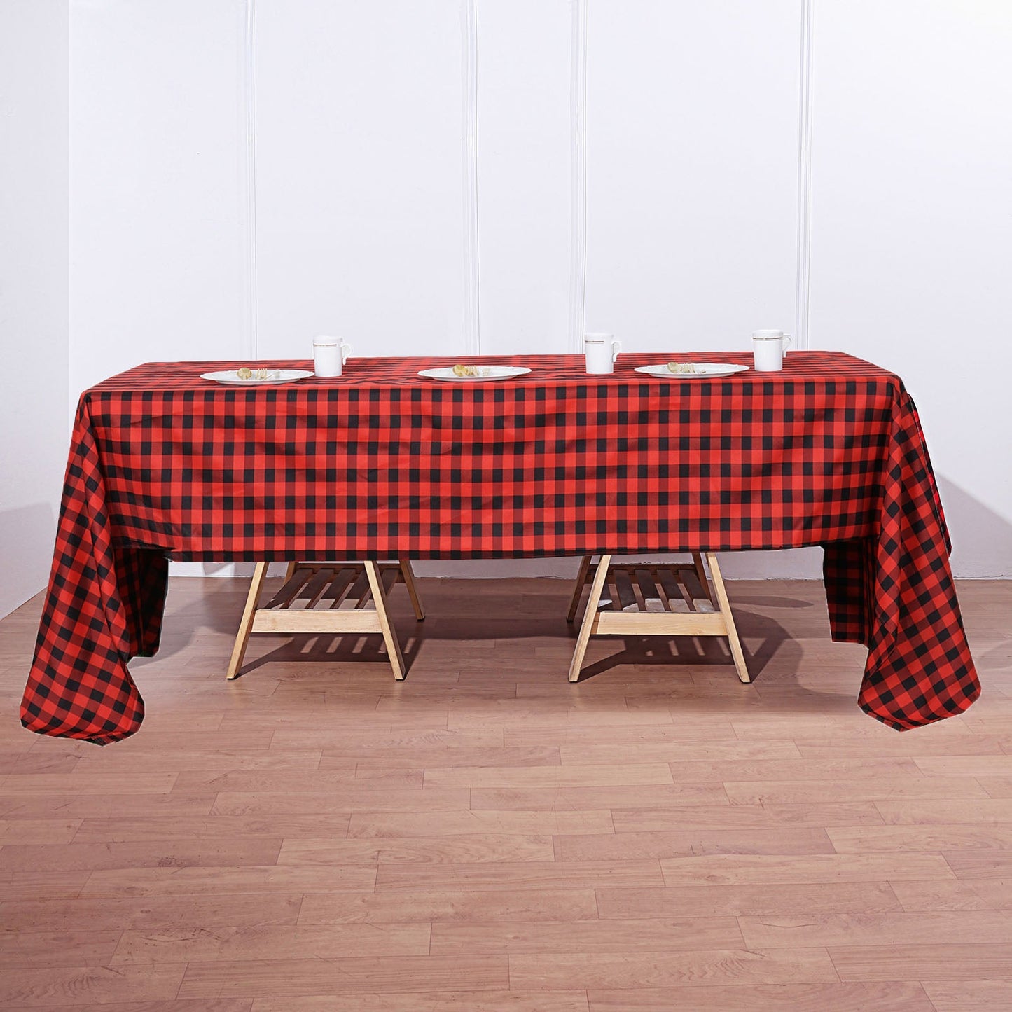 60"x126" | Black/Red Buffalo Plaid Rectangle Tablecloth, Checkered Polyester Tablecloth