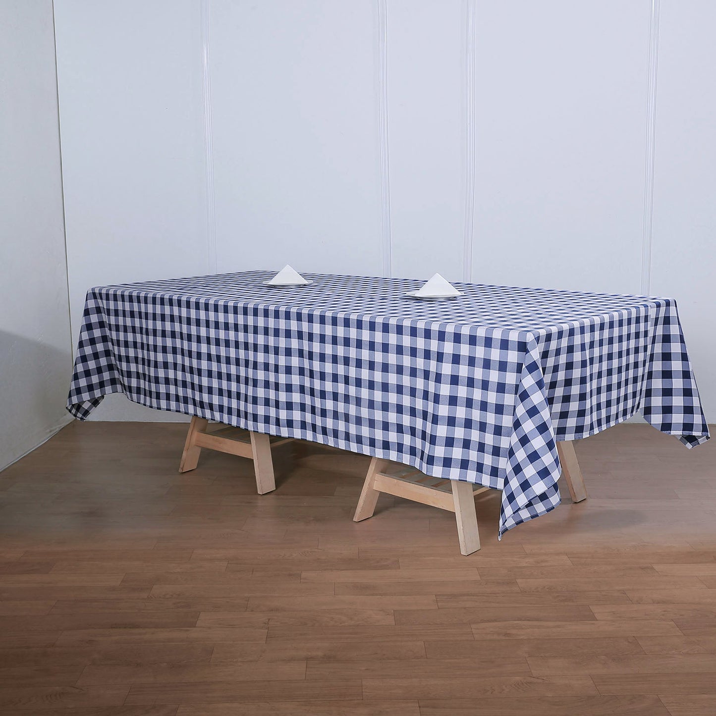 60"x126" | White/Navy Blue Buffalo Plaid Rectangle Tablecloth, Checkered Polyester Tablecloth