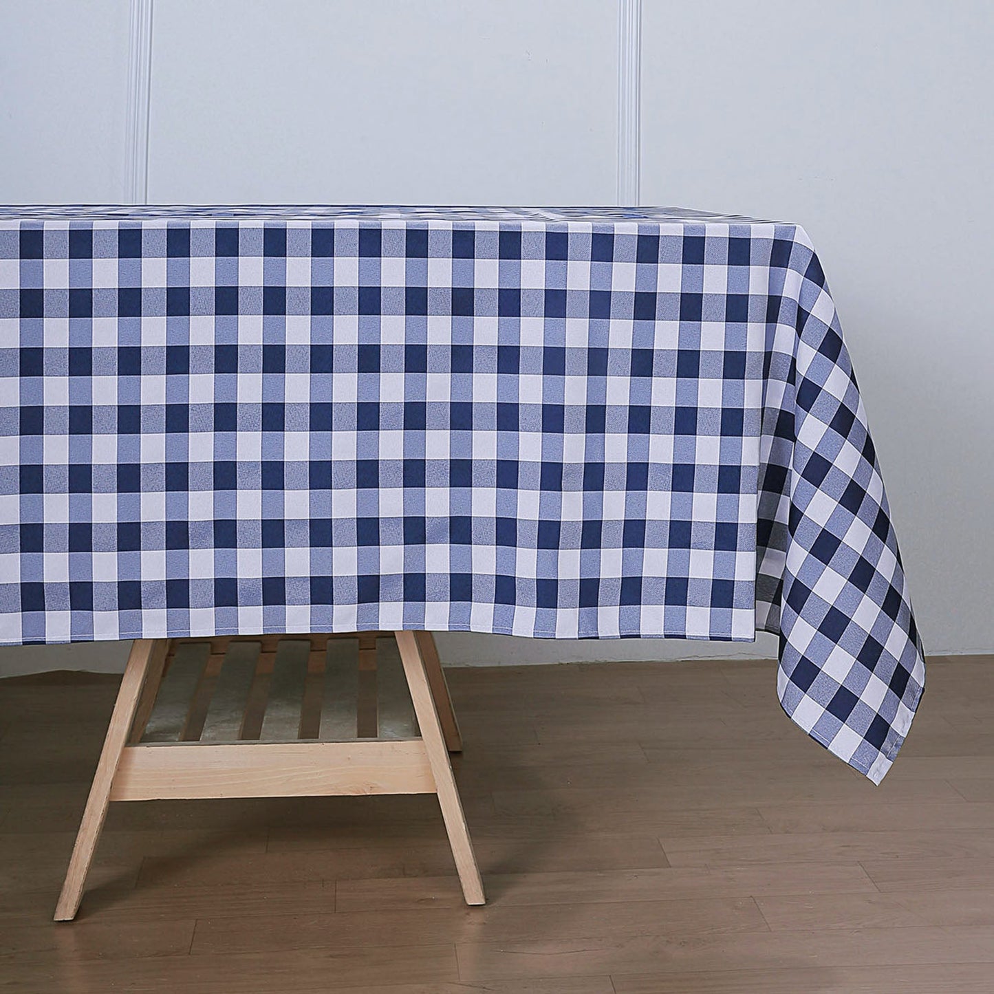 Buffalo Plaid Navy White Tablecloth Poly 60 Inch x 126 Inch Rectangular