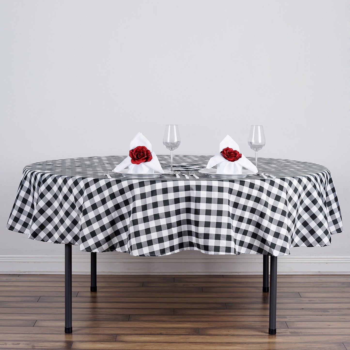 90" | White/Black Buffalo Plaid Round Tablecloth, Gingham Polyester Checkered Tablecloth