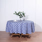 Checkered Polyester Round Buffalo Plaid Tablecloth White & Navy Blue 90 Inch
