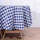 90 Inch Round Checkered Polyester Buffalo Plaid Tablecloth White & Navy Blue