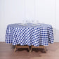 90" | White/Navy Blue Buffalo Plaid Round Tablecloth, Gingham Polyester Checkered Tablecloth