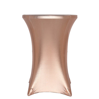 Blush metallic fitted cocktail table cover for highboy tables.
