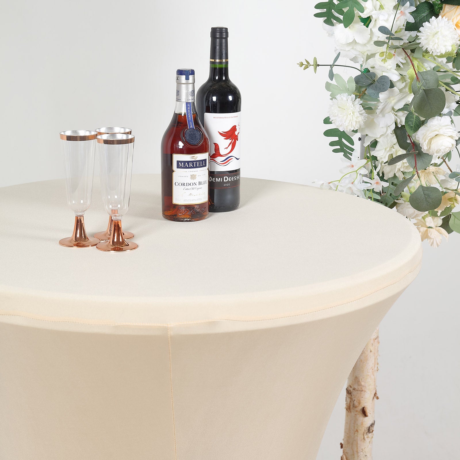 Beige Highboy Spandex Cocktail Table Cover, Fitted Stretch Tablecloth for 24"-32" Dia High Top Tables