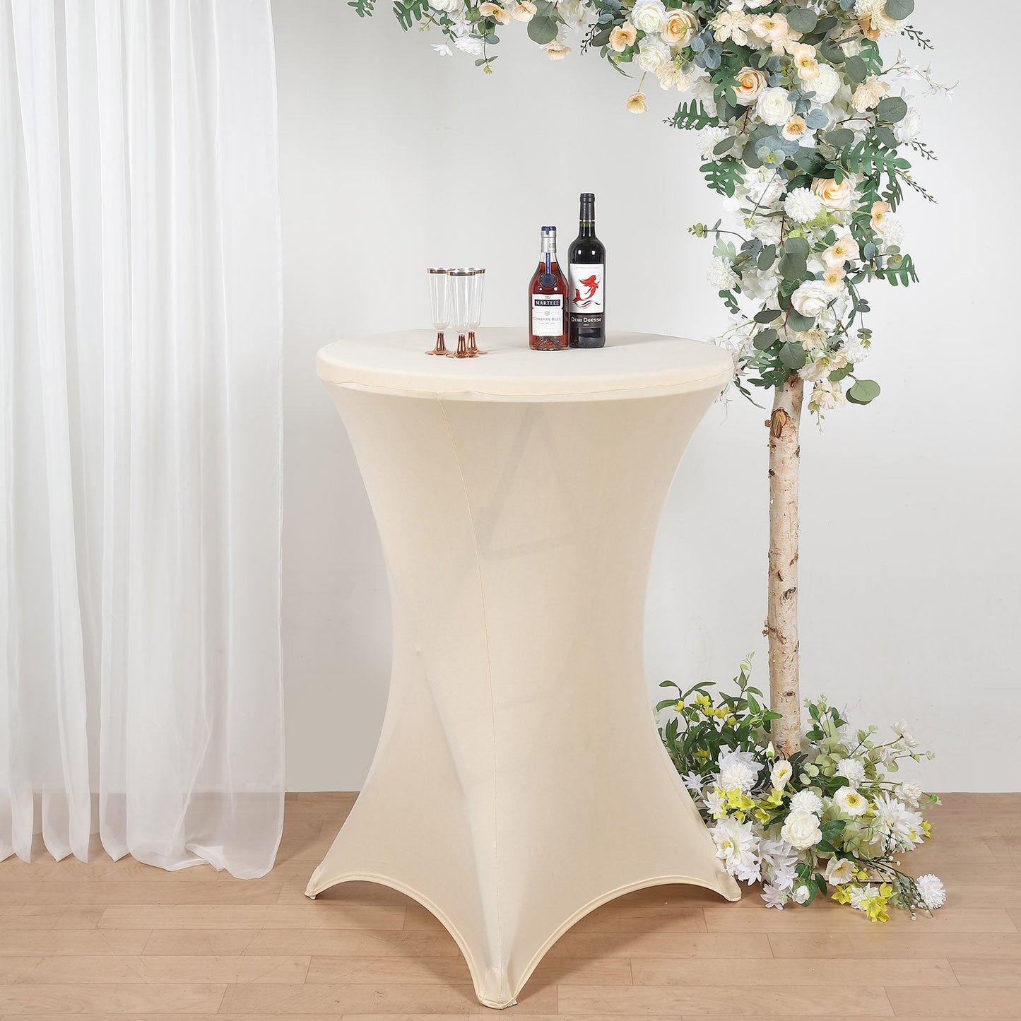 Beige Highboy Spandex Cocktail Table Cover, Fitted Stretch Tablecloth for 24"-32" Dia High Top Tables