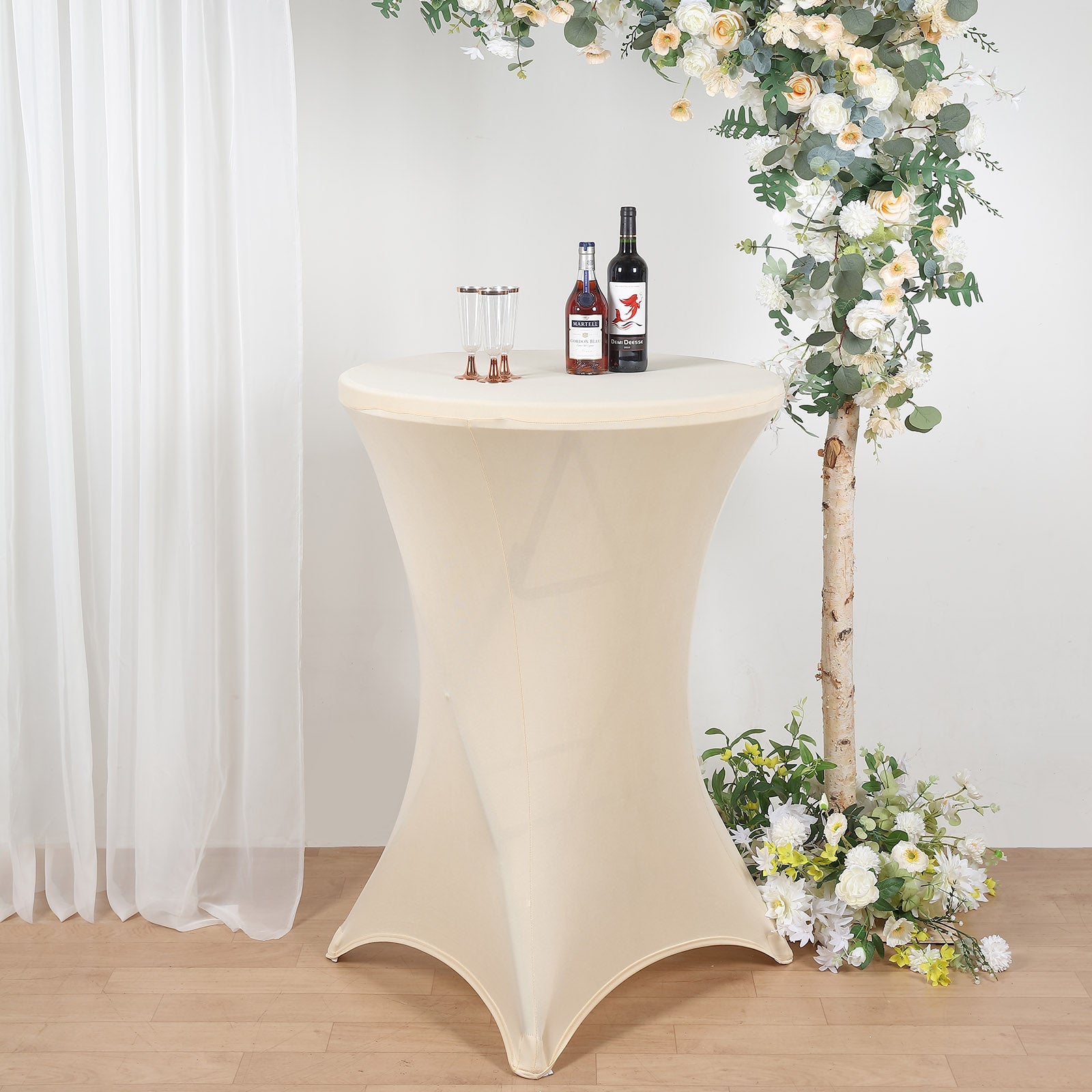 Beige Highboy Spandex Cocktail Table Cover, Fitted Stretch Tablecloth for 24"-32" Dia High Top Tables