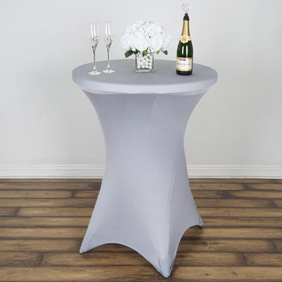Elegant Silver Highboy Spandex Cocktail Table Cover